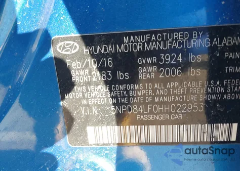 2017 Hyundai Elantra Se z USA, uszkodzony, nr VIN 5NPD84LF0HH022953